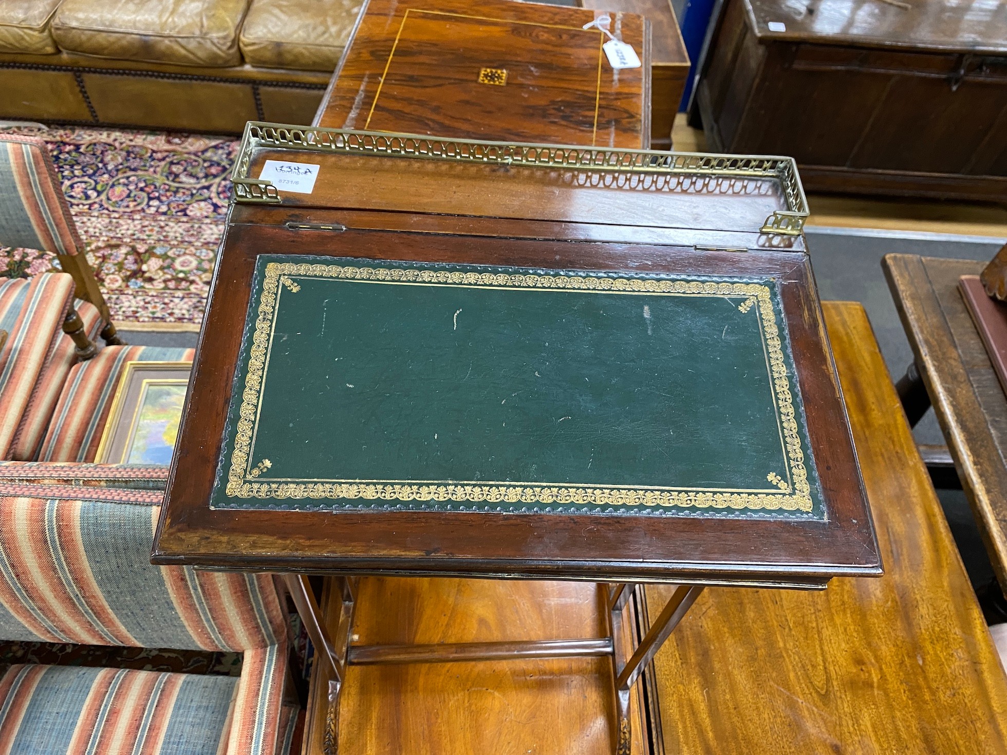 A Victorian and later writing slope, adapted, width 43cm, depth 33cm, height 80cm